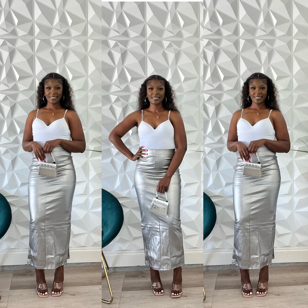 Silver Metallic Pencil Skirt
